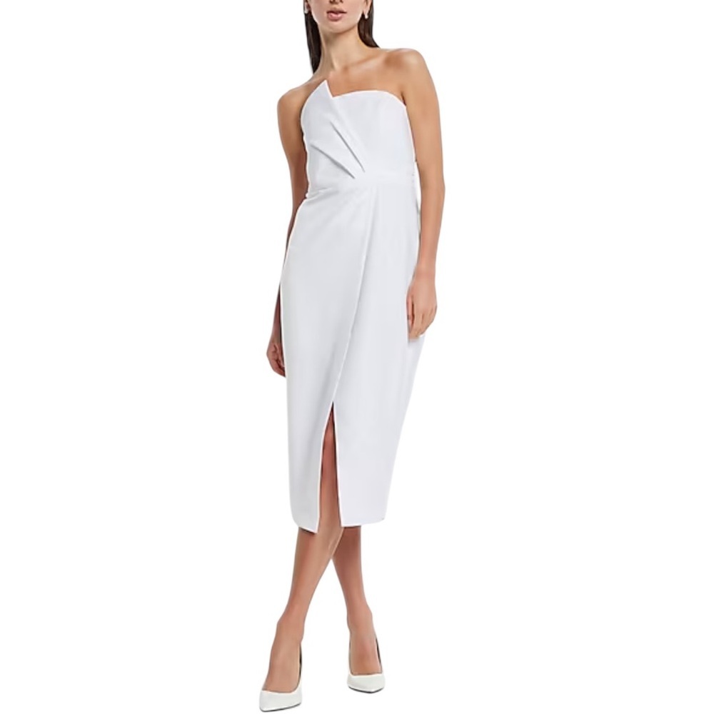 Express Bridal Statement Bow Midi Dress White‎ Strapless Womens 6 NWT